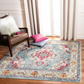 SAFAVIEH Monaco Collection Area Rug - 11' Square, Light Blue & Fuchsia, Boho Chic Medallion Distressed Design, Non-Shedding & Easy Care, Ideal for High Traffic Areas in Living Room, Bedroom (MNC243J)