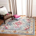 SAFAVIEH Monaco Collection Area Rug - 6'7" Square, Light Blue & Fuchsia, Boho Chic Medallion Distressed Design, Non-Shedding & Easy Care, Ideal for High Traffic Areas in Living Room, Bedroom (MNC243J)