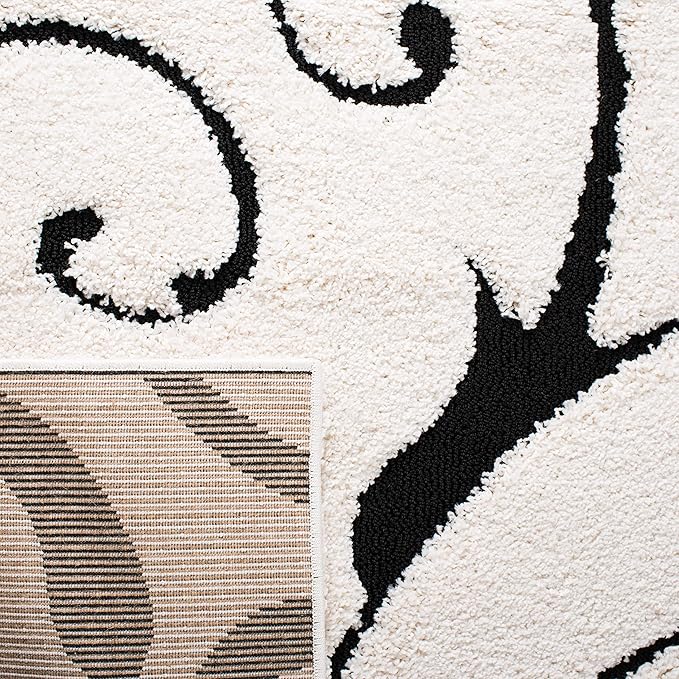 SAFAVIEH Florida Shag Collection Area Rug - 9'6" x 13', Ivory & Black, Scroll Design, Non-Shedding & Easy Care, 1.2-inch Thick Ideal for High Traffic Areas in Living Room, Bedroom (SG455-1290)