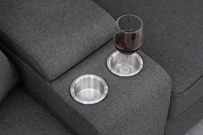 127" L-Shaped Sectional Couch with Movable Ottoman & 6 Throw Pillows,7 Seat Chenille Upholstered Sofa W/2 Cup Holders,USB Port & Hidden Storage Box,DIY Combination,for Living Room,Apartment,Gray
