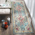 SAFAVIEH Monaco Collection Runner Rug - 2'2" x 22', Light Blue & Fuchsia, Medallion Distressed Design, Non-Shedding & Easy Care, Ideal for High Traffic Areas in Living Room, Bedroom (MNC243J)