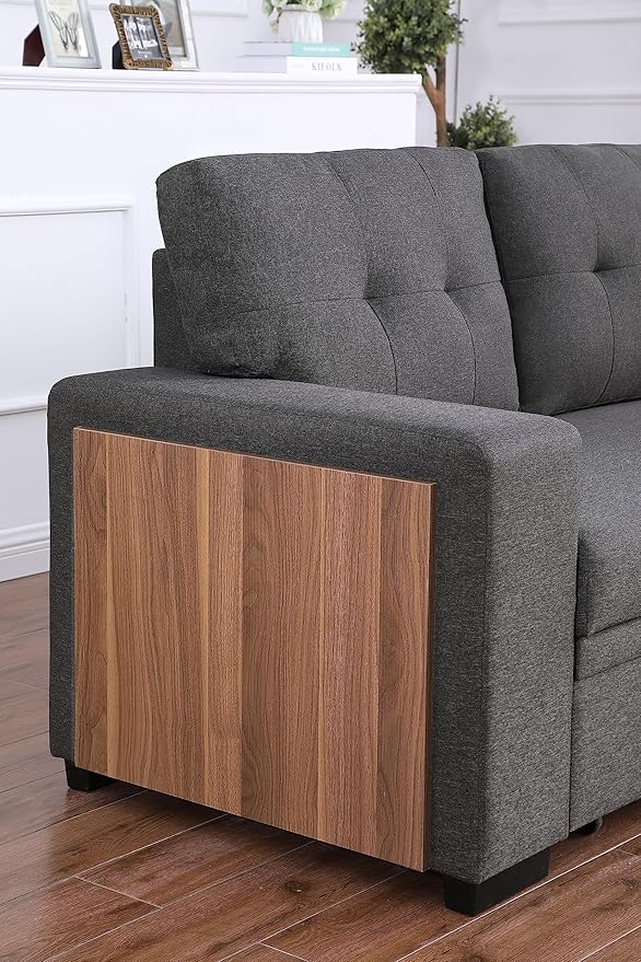 Devion Furniture Philly 4-in-1 Convertible L Shaped Couch with Pull Out Bed and Storage, Sectional Sleeper Sofa with Reversible Chaise for Living Room, Apartment, Bedroom, Office