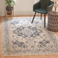 SAFAVIEH Monaco Collection Area Rug - 6'7" Square, Ivory & Grey, Boho Chic Medallion Distressed Design, Non-Shedding & Easy Care, Ideal for High Traffic Areas in Living Room, Bedroom (MNC243B)