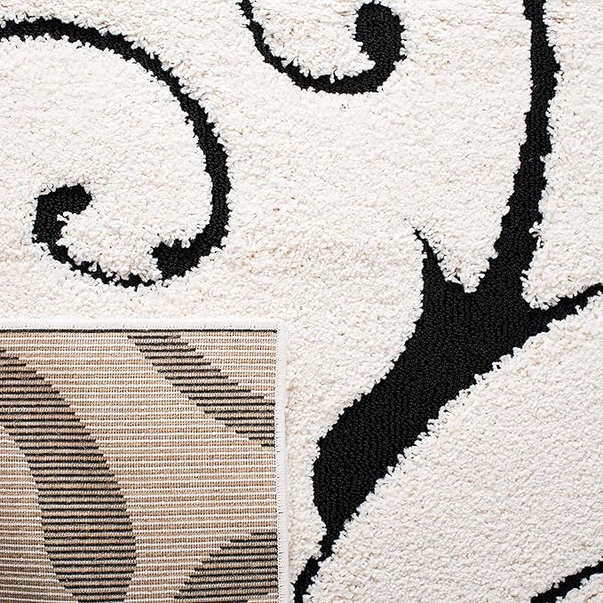 SAFAVIEH Florida Shag Collection Accent Rug - 2'3" x 4', Ivory & Black, Scroll Design, Non-Shedding & Easy Care, 1.2-inch Thick Ideal for High Traffic Areas in Foyer, Living Room, Bedroom (SG455-1290)