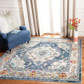 SAFAVIEH Monaco Collection Area Rug - 8'8" Square, Navy & Light Blue, Boho Chic Medallion Distressed Design, Non-Shedding & Easy Care, Ideal for High Traffic Areas in Living Room, Bedroom (MNC243N)
