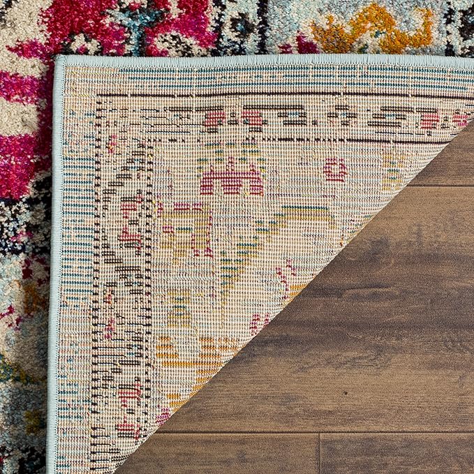 SAFAVIEH Monaco Collection Runner Rug - 2'2" x 20', Light Blue & Fuchsia, Medallion Distressed Design, Non-Shedding & Easy Care, Ideal for High Traffic Areas in Living Room, Bedroom (MNC243J)
