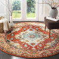 SAFAVIEH Monaco Collection Area Rug - 8'8" Round, Orange & Light Blue, Boho Chic Medallion Distressed Design, Non-Shedding & Easy Care, Ideal for High Traffic Areas in Living Room, Bedroom (MNC243H)