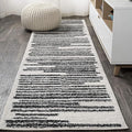 JONATHAN Y Khalil Modern Berber Stripe Cream/Black Runner Rug, 2x8, Contemporary, Bohemian, Easy-Cleaning for Living Room, Bedroom, Kitchen, Pet Friendly, Non-Shedding (MOH207A-28)