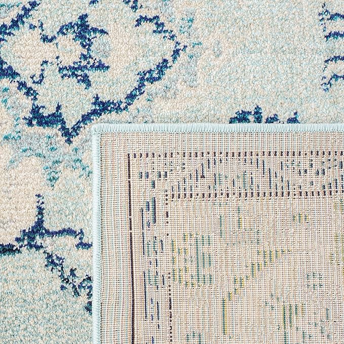 SAFAVIEH Monaco Collection Area Rug - 6'7" Square, Light Blue & Ivory, Boho Chic Medallion Distressed Design, Non-Shedding & Easy Care, Ideal for High Traffic Areas in Living Room, Bedroom (MNC243K)
