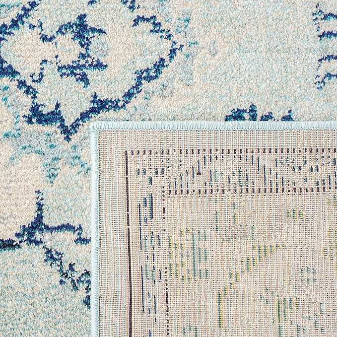 SAFAVIEH Monaco Collection Area Rug - 9' x 12', Light Blue & Ivory, Boho Chic Medallion Distressed Design, Non-Shedding & Easy Care, Ideal for High Traffic Areas in Living Room, Bedroom (MNC243K)