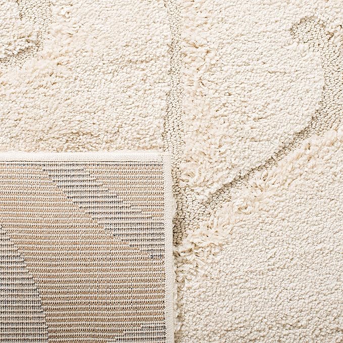 SAFAVIEH Florida Shag Collection Area Rug - 5' Square, Creme & Creme, Scroll Design, Non-Shedding & Easy Care, 1.2-inch Thick Ideal for High Traffic Areas in Living Room, Bedroom (SG455-1111)