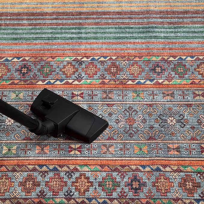 Keen Home Design 5x7 Rug - Machine Washable Area Rug with Non-Slip Backing, Ideal for Living Room, Dining Room, Bedroom - Vintage, Easy Clean, Durable, Low Pile Rug - (5' x 7')
