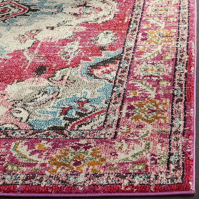 SAFAVIEH Monaco Collection Runner Rug - 2'2" x 16', Pink & Multi, Boho Chic Medallion Distressed Design, Non-Shedding & Easy Care, Ideal for High Traffic Areas in Living Room, Bedroom (MNC243D)