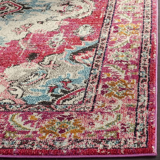 SAFAVIEH Monaco Collection Runner Rug - 2'2" x 22', Pink & Multi, Boho Chic Medallion Distressed Design, Non-Shedding & Easy Care, Ideal for High Traffic Areas in Living Room, Bedroom (MNC243D)