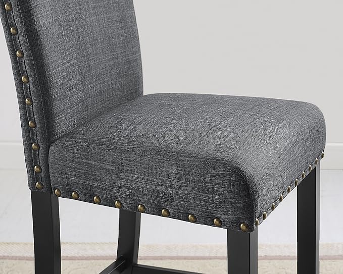 Biony Gray Fabric Counter Height Stools with Nailhead Trim, Set of 2