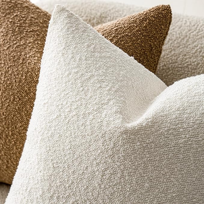 Foindtower Pack of 2 Textured Boucle Throw Pillow Covers Accent Solid Pillow Cases Cozy Soft Decorative Couch Cushion Case for Chair Sofa Bedroom Living Room Home Decor, 18 x 18 Inch,White
