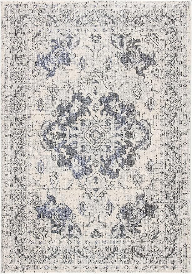 SAFAVIEH Monaco Collection Area Rug - 8' x 10', Ivory & Grey, Boho Chic Medallion Distressed Design, Non-Shedding & Easy Care, Ideal for High Traffic Areas in Living Room, Bedroom (MNC243B)