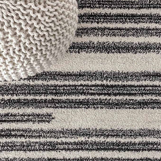 JONATHAN Y Khalil Modern Berber Stripe Cream/Black 6' Round Indoor Area Rug, Contemporary, Bohemian, Easy-Cleaning for Living Room, Bedroom, Kitchen, Pet Friendly, Non-Shedding (MOH207A-6R)