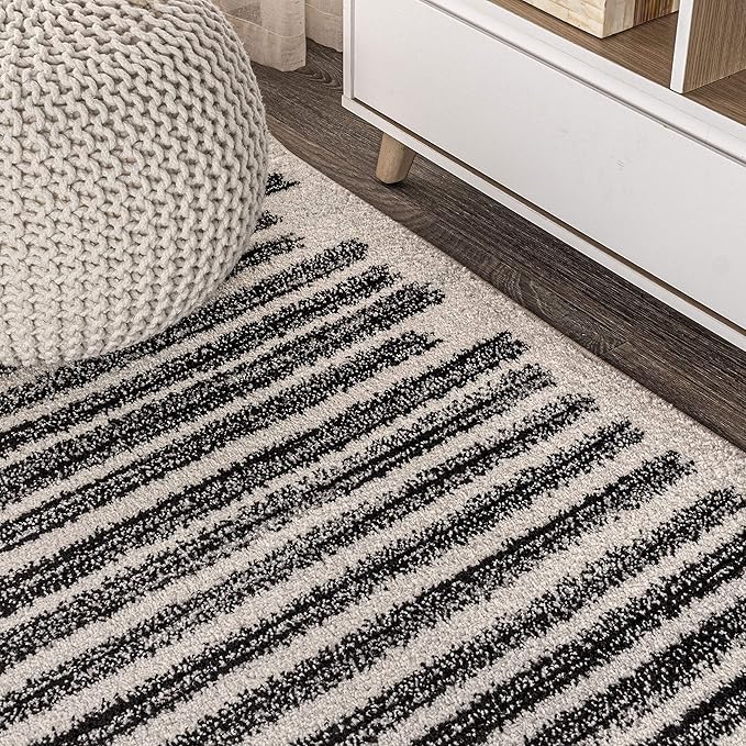 JONATHAN Y Khalil Modern Berber Stripe Cream/Black 6x6 Square Indoor Area Rug, Contemporary, Bohemian, Easy-Cleaning for Living Room, Bedroom, Kitchen, Pet Friendly, Non-Shedding (MOH207A-6SQ)