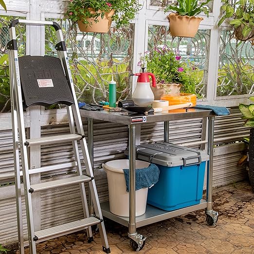 DuraSteel 24x36 NSF Stainless Steel Cart - Heavy Duty Rolling Food Prep Table with Undershelf - Metal Utility Cart for Commercial Restaurant Kitchen, Laundry, Outdoor Portable BBQ Grill