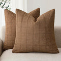 Foindtower Set of 2 Decorative Linen Check Throw Pillow Covers Neutral Farmhouse Vintage Cushion Covers Modern Boho Home Decor for Sofa Chair Couch Bedroom Living Room Outdoor,26×26 Inch,Brown Hazel