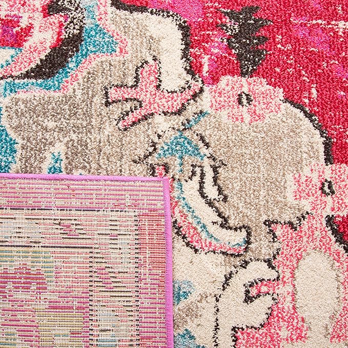SAFAVIEH Monaco Collection Area Rug - 9' x 12', Pink & Multi, Boho Chic Medallion Distressed Design, Non-Shedding & Easy Care, Ideal for High Traffic Areas in Living Room, Bedroom (MNC243D)