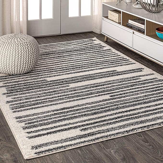 JONATHAN Y Khalil Modern Berber Stripe Cream/Black Indoor Area Rug, 3x5, Contemporary, Bohemian, Easy-Cleaning for Living Room, Bedroom, Kitchen, Pet Friendly, Non-Shedding (MOH207A-3)