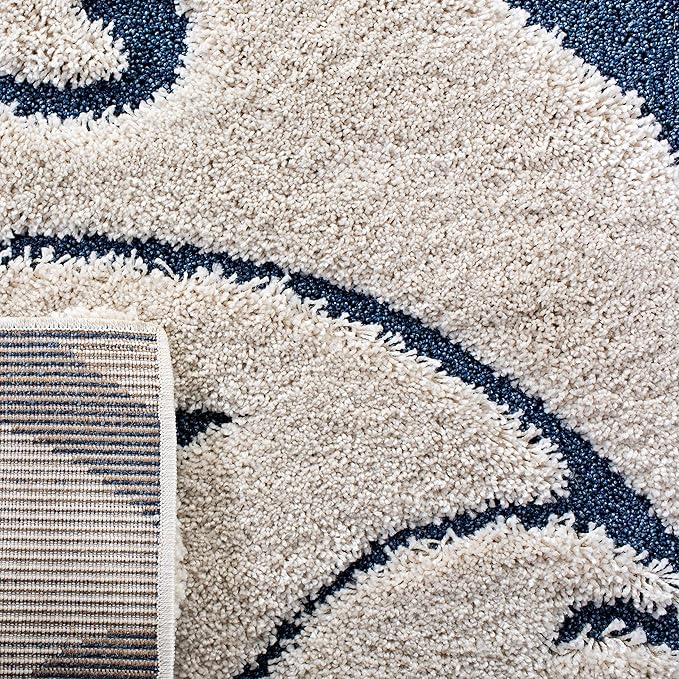 SAFAVIEH Florida Shag Collection Area Rug - 10' Square, Cream & Blue, Scroll Design, Non-Shedding & Easy Care, 1.2-inch Thick Ideal for High Traffic Areas in Living Room, Bedroom (SG455-1165)