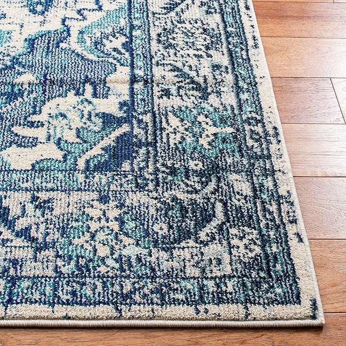 SAFAVIEH Monaco Collection MNC243A Boho Chic Medallion Distressed Non-Shedding Living Room Bedroom Accent Area Rug, 3' x 5', Ivory / Blue