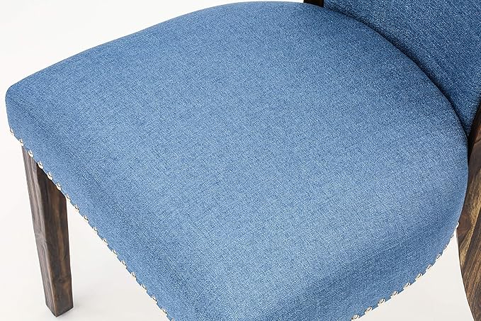 East West Furniture X777VE721-9 9 Piece Dining Set Includes a Rectangle Dining Room Table with X-Legs and 8 Blue Color Linen Fabric Upholstered Chairs, 40x72 Inch, Multi-Color