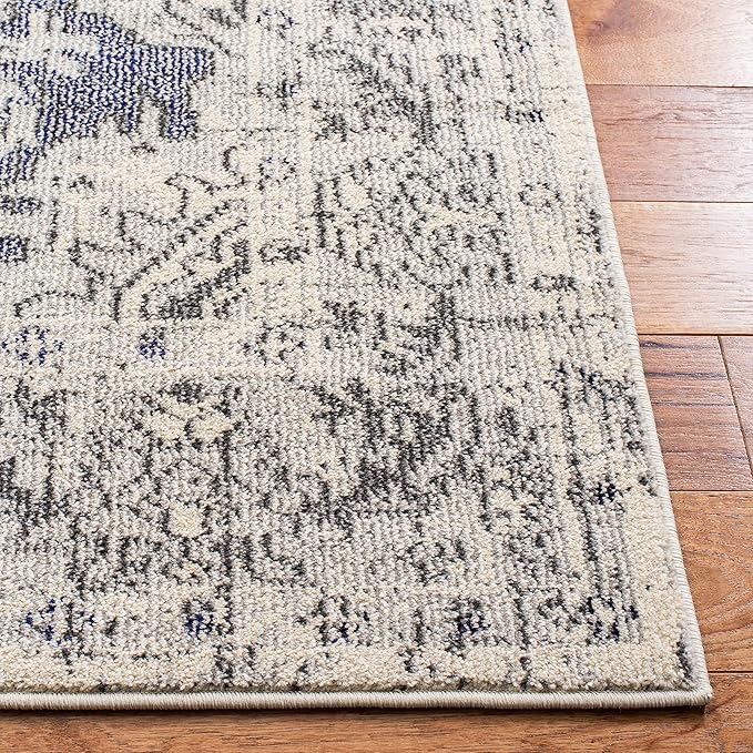 SAFAVIEH Monaco Collection Area Rug - 6'7" x 9'2", Ivory & Grey, Boho Chic Medallion Distressed Design, Non-Shedding & Easy Care, Ideal for High Traffic Areas in Living Room, Bedroom (MNC243B)