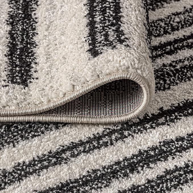 JONATHAN Y Khalil Modern Berber Stripe Cream/Black 6' Round Indoor Area Rug, Contemporary, Bohemian, Easy-Cleaning for Living Room, Bedroom, Kitchen, Pet Friendly, Non-Shedding (MOH207A-6R)
