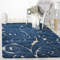 SAFAVIEH Florida Shag Collection Accent Rug - 4' x 6', Dark Blue & Cream, Scroll, Non-Shedding & Easy Care, 1.2-inch Thick Ideal for High Traffic Areas in Entryway, Living Room, Bedroom (SG455-6511)