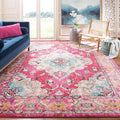 SAFAVIEH Monaco Collection Area Rug - 8'8" Square, Pink & Multi, Boho Chic Medallion Distressed Design, Non-Shedding & Easy Care, Ideal for High Traffic Areas in Living Room, Bedroom (MNC243D)