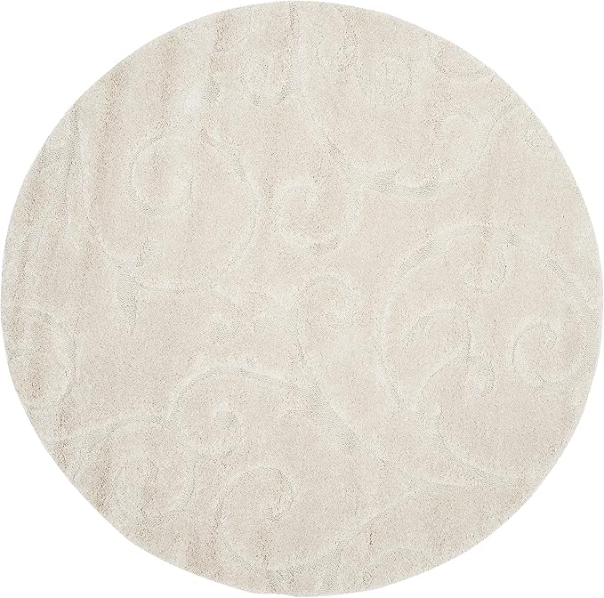 SAFAVIEH Florida Shag Collection Area Rug - 9' Round, Creme & Creme, Scroll Design, Non-Shedding & Easy Care, 1.2-inch Thick Ideal for High Traffic Areas in Living Room, Bedroom (SG455-1111)