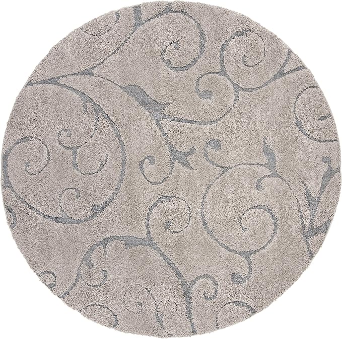 SAFAVIEH Florida Shag Collection Area Rug - 11' Round, Grey & Light Blue, Scroll Design, Non-Shedding & Easy Care, 1.2-inch Thick Ideal for High Traffic Areas in Living Room, Bedroom (SG455-1160)
