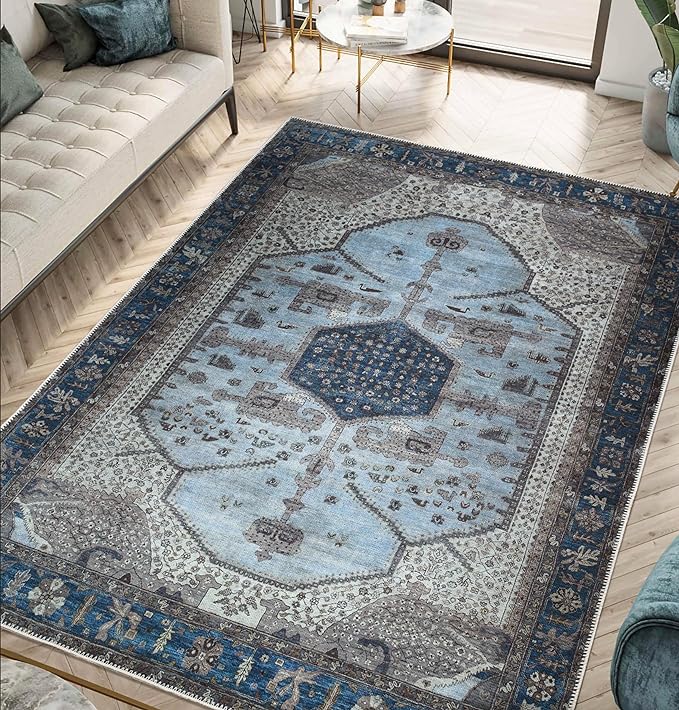 Keen Home Design 3x5 Rug - Machine Washable Entry Rug with Non-Slip Backing, Ideal for Enteryway, Kitchen, Bathroom, Laundry Room - Vintage, Easy Clean, Durable, Low Pile Rug - (3' x 5')