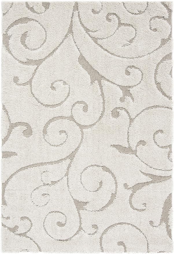 SAFAVIEH Florida Shag Collection Area Rug - 5'3" x 7'6", Cream & Beige, Scroll Design, Non-Shedding & Easy Care, 1.2-inch Thick Ideal for High Traffic Areas in Living Room, Bedroom (SG455-1113)
