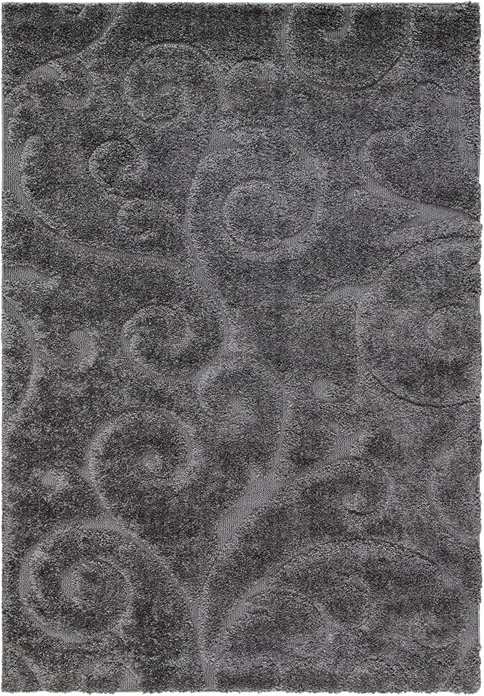 SAFAVIEH Florida Shag Collection Accent Rug - 4' x 6', Grey, Scroll Design, Non-Shedding & Easy Care, 1.2-inch Thick Ideal for High Traffic Areas in Entryway, Living Room, Bedroom (SG455-8013)