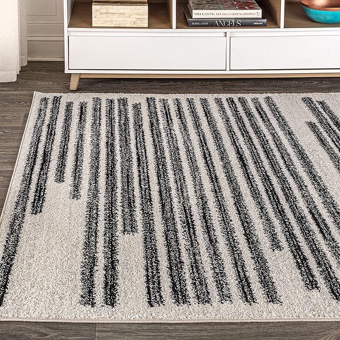 JONATHAN Y Khalil Modern Berber Stripe Cream/Black Indoor Area Rug, 12x18, Contemporary, Bohemian, Easy-Cleaning for Living Room, Bedroom, Kitchen, Pet Friendly, Non-Shedding (MOH207A-18)