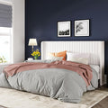 Allewie King Size Velvet Bed Frame/Vertical Channel Tufted Wingback Headboard/Upholstered Platform Bed/No Box Spring Needed/Strong Wooden Slats/Easy Assembly/White