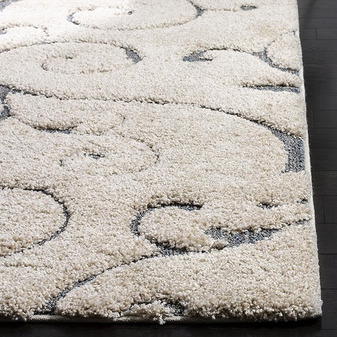 SAFAVIEH Florida Shag Collection Accent Rug - 4' x 6', Beige & Blue Grey, Scroll, Non-Shedding & Easy Care, 1.2-inch Thick Ideal for High Traffic Areas in Entryway, Living Room, Bedroom (SG455-1155)