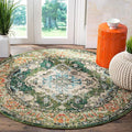 SAFAVIEH Monaco Collection Area Rug - 3' Round, Forest Green & Light Blue, Boho Medallion Distressed Design, Non-Shedding & Easy Care, Ideal for High Traffic Areas in Living Room, Bedroom (MNC243F)