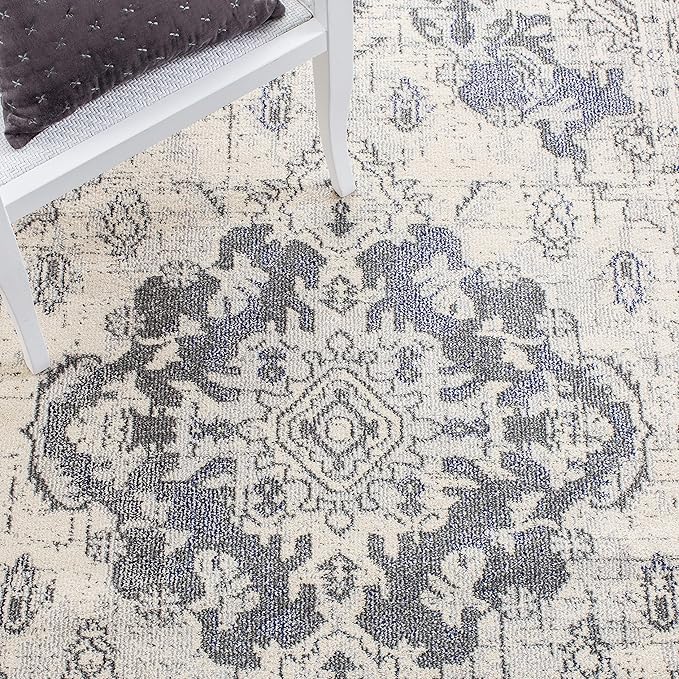 SAFAVIEH Monaco Collection Accent Rug - 3' x 5', Ivory & Grey, Boho Chic Medallion Distressed Design, Non-Shedding & Easy Care, Ideal for High Traffic Areas in Entryway, Living Room, Bedroom (MNC243B)