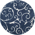 SAFAVIEH Florida Shag Collection Area Rug - 4' Round, Dark Blue & Cream, Scroll Design, Non-Shedding & Easy Care, 1.2-inch Thick Ideal for High Traffic Areas in Living Room, Bedroom (SG455-6511)