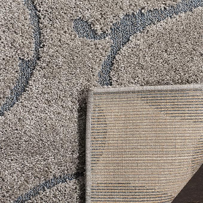 SAFAVIEH Florida Shag Collection Area Rug - 10' Round, Grey & Light Blue, Scroll Design, Non-Shedding & Easy Care, 1.2-inch Thick Ideal for High Traffic Areas in Living Room, Bedroom (SG455-1160)