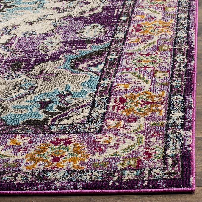 SAFAVIEH Monaco Collection Runner Rug - 2'2" x 14', Violet & Light Blue, Boho Chic Medallion Distressed Design, Non-Shedding & Easy Care, Ideal for High Traffic Areas in Living Room, Bedroom (MNC243L)