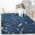 SAFAVIEH Florida Shag Collection Accent Rug - 3'3" x 5'3", Dark Blue & Cream, Scroll, Non-Shedding & Easy Care, 1.2-inch Thick Ideal for High Traffic Areas in Foyer, Living Room, Bedroom (SG455-6511)