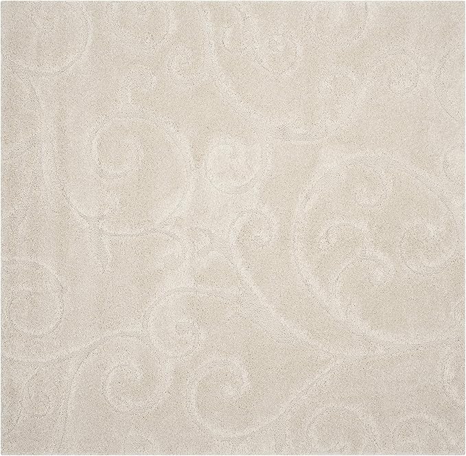 SAFAVIEH Florida Shag Collection Area Rug - 9' Square, Creme & Creme, Scroll Design, Non-Shedding & Easy Care, 1.2-inch Thick Ideal for High Traffic Areas in Living Room, Bedroom (SG455-1111)