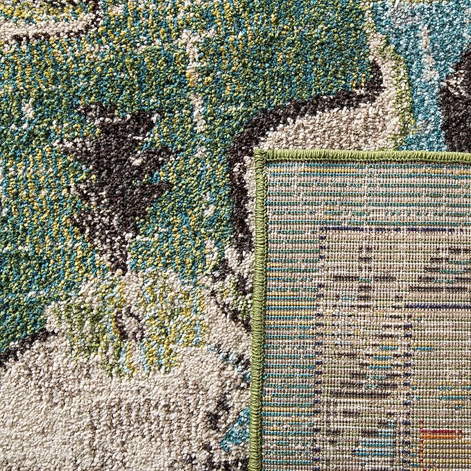 SAFAVIEH Monaco Collection Area Rug - 12' Square, Forest Green & Light Blue, Medallion Distressed Design, Non-Shedding & Easy Care, Ideal for High Traffic Areas in Living Room, Bedroom (MNC243F)